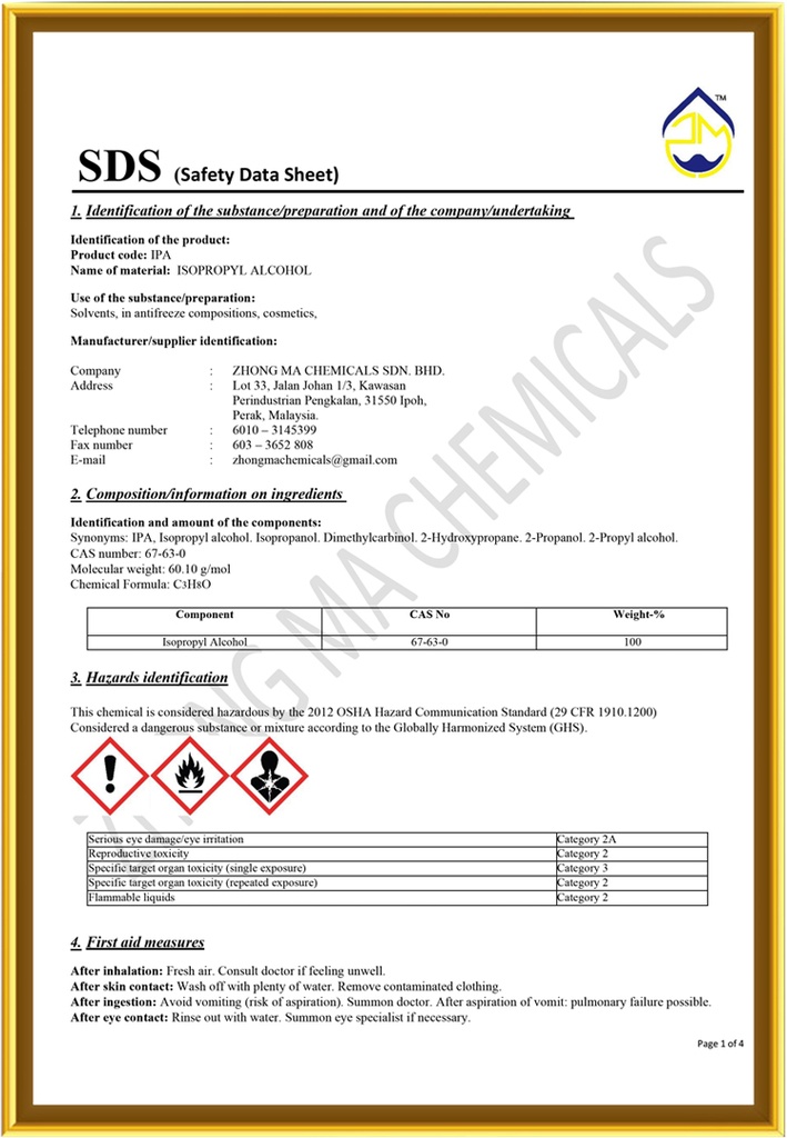 ISOPROPYL ALCOHOL SPRAY 99% (SDS)